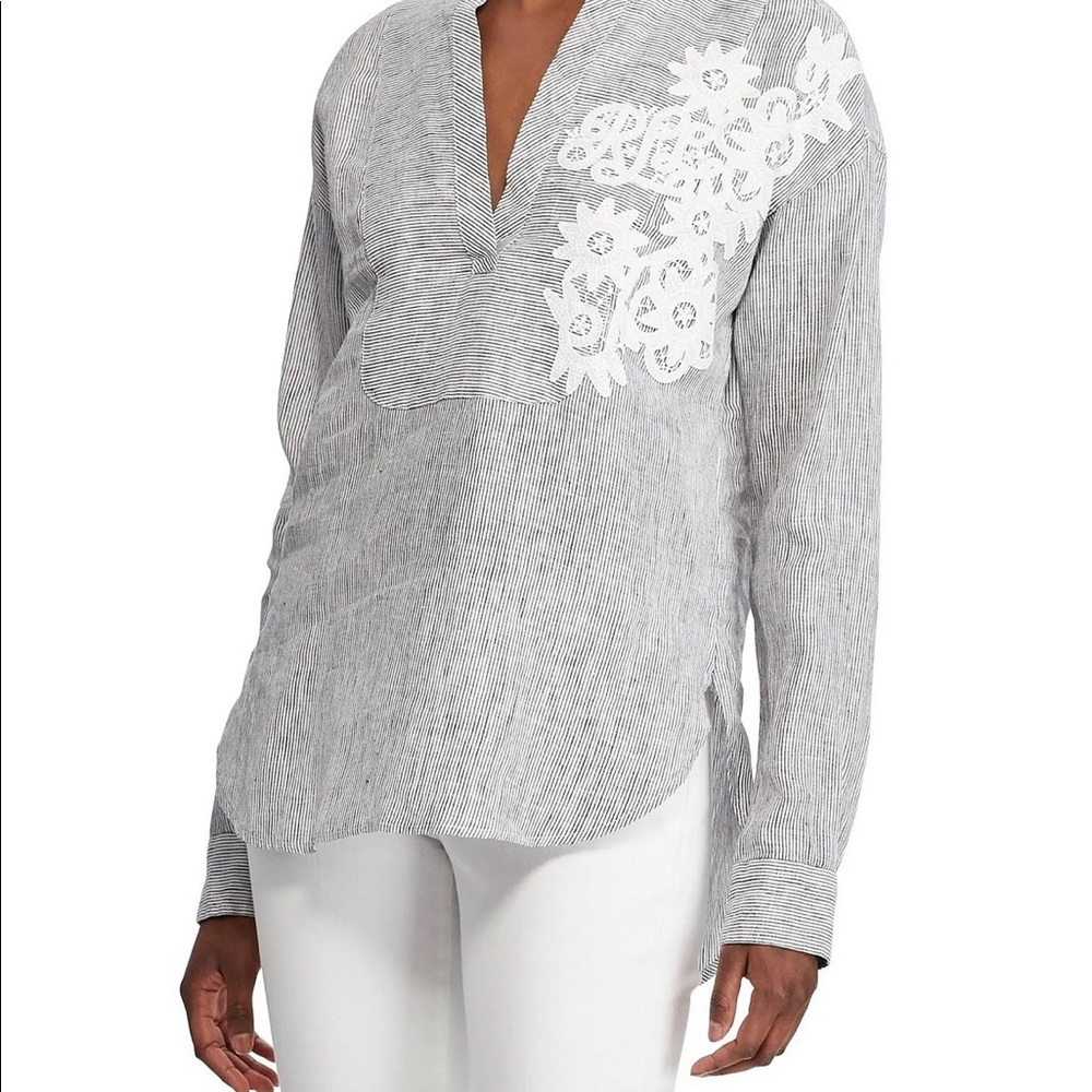 Ralph Lauren linen and lace appliqué tunic top